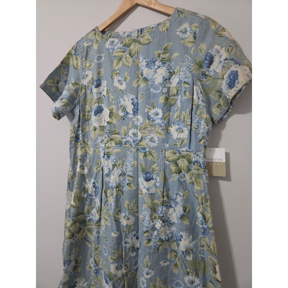 Liz Claiborne Lizwear Blue Floral Cotton Maxi Dress Button Back Vintage 12 NWT - Picture 2 of 6